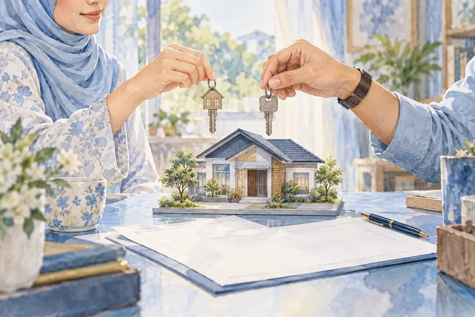 Kunci rumah dan dokumen pemilikan bersama.