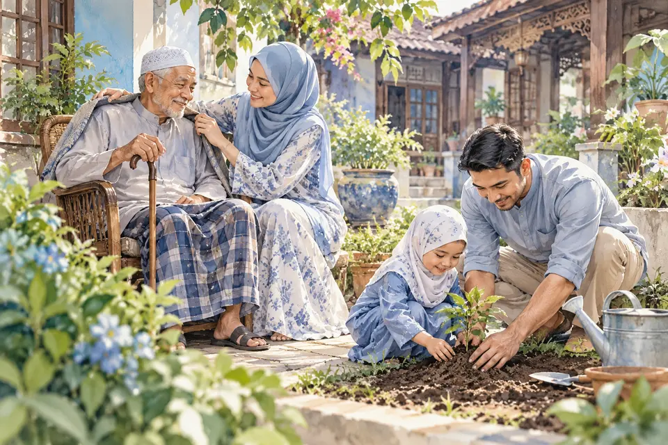 Keluarga mengimbangi penjagaan warga emas dan anak.